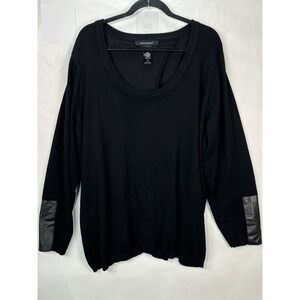 Ashley Stewart Women's Black Knit Tunic Sweater Sz 26 Faux Leather Details